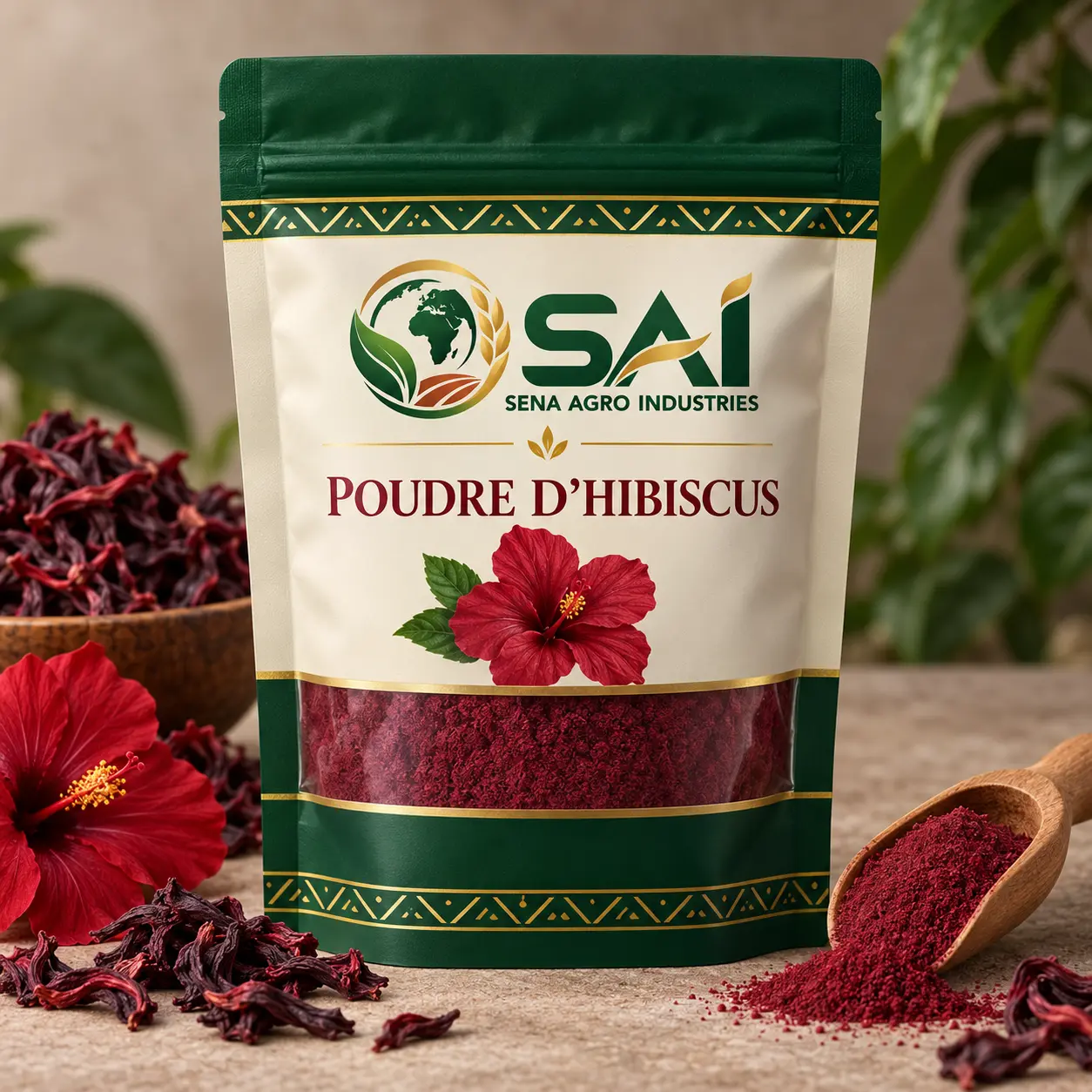 Poudre d'hibiscus — emballage SENA AGRO INDUSTRIES